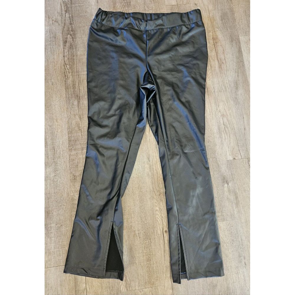 A‎ NEW DAY Stretch Waist Straight Leg Black Faux Leather Pants Women's Size XXL